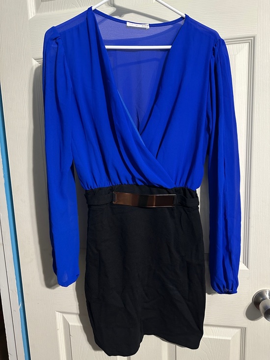 a'gaci Dresses & Skirts - Royal Blue and Black Surplice Long-Sleeve Dress